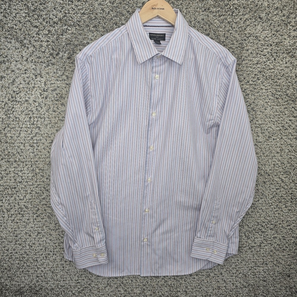 Banana Republic Dress Shirt Mens Large‎ 16-16.5 Striped Button Non Iron Classic